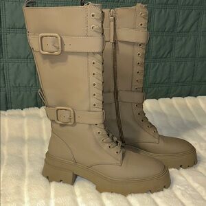 Zara Olive Lace-Up Knee-High Boots